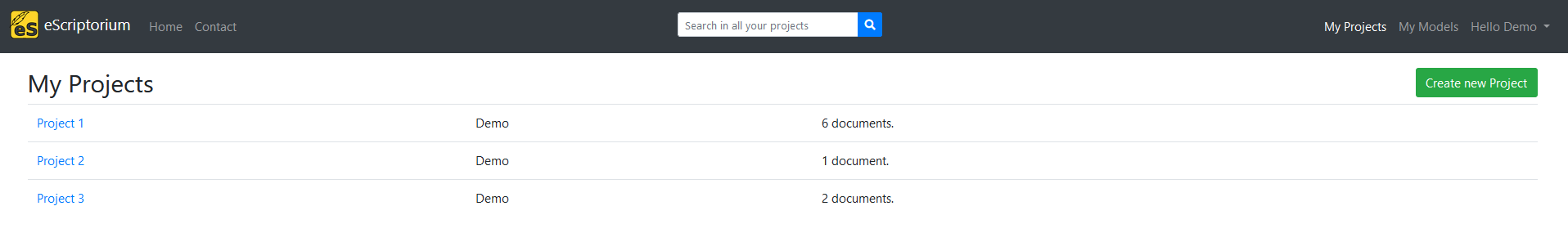 image: Screenshot of the search bar on the projects page